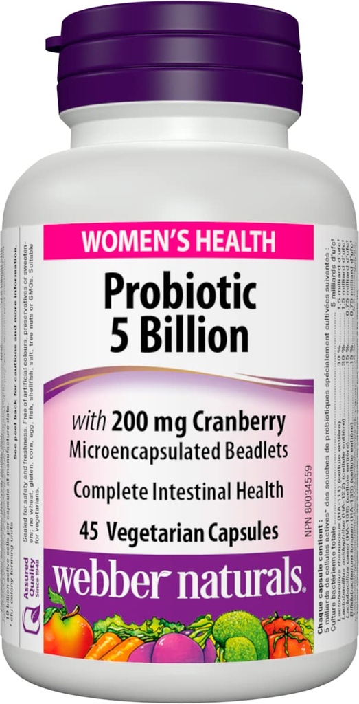 Webber Naturals Multiprobiótico feminino com Cranberry, 45 cápsulas