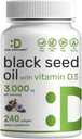 COMPLEMENTO DEAL Óleo de semente preta, 240 Softgels – Nigella Sativa prensado a frio, naturalmente ocorrendo Thymoquinone (TQ) – Não-GMO, Sem glúten – Cápsulas líquidas de semente preta com vitamina D3
