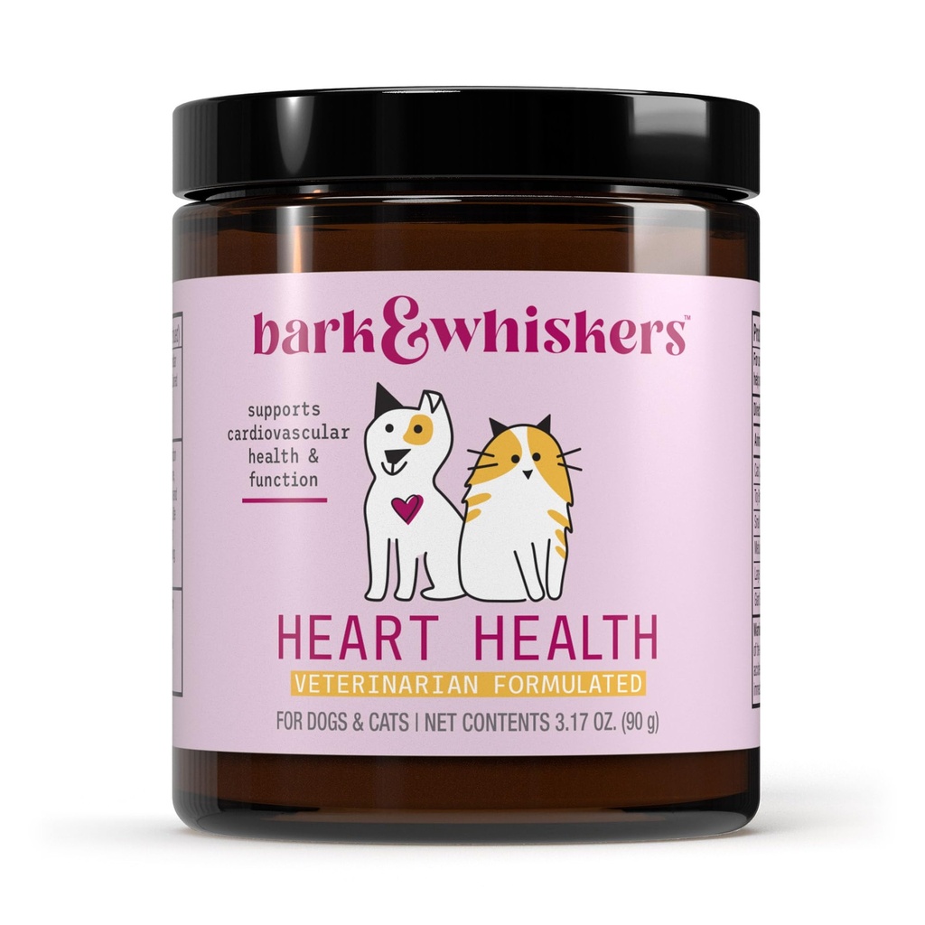 Bark & Whiskers Heart Health para cães e gatos, 3,17 oz. (90g), 90 Scoops, Cheddar Cheese Sabor, Suporta Saúde Cardiovascular e Função, Veterinário Formulado, Não-GMO, Dr. Mercola