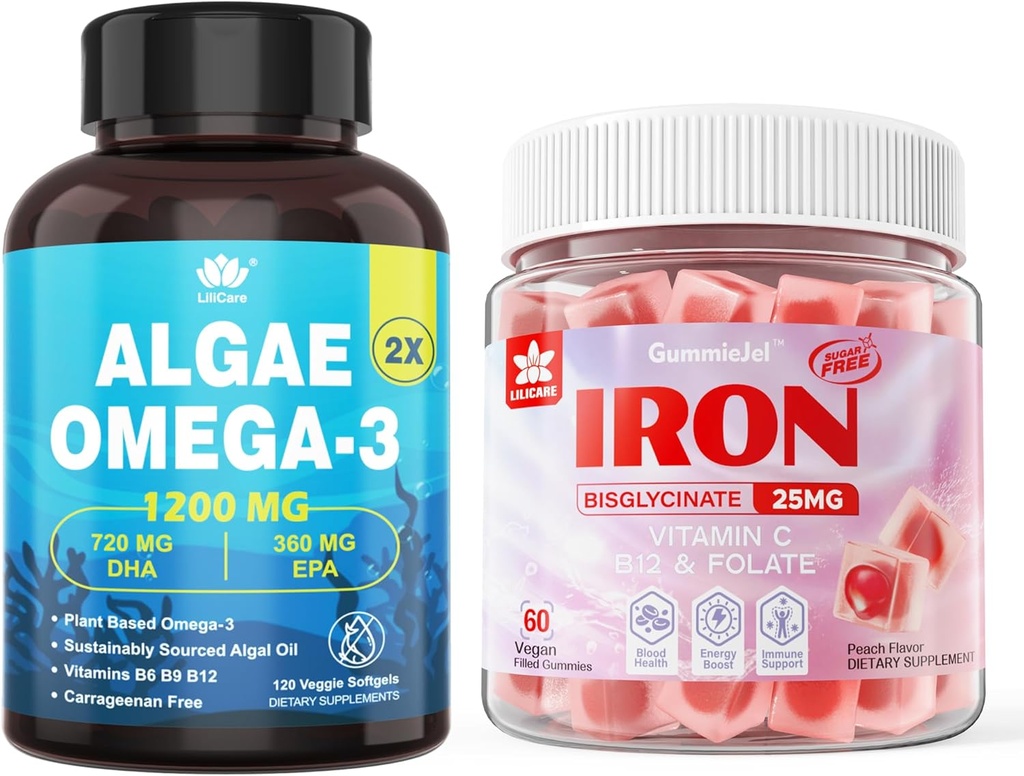 Vegan Pastilhas de Ferro e Algas Baseadas em Planta Omega 3 1200mg Suplemento