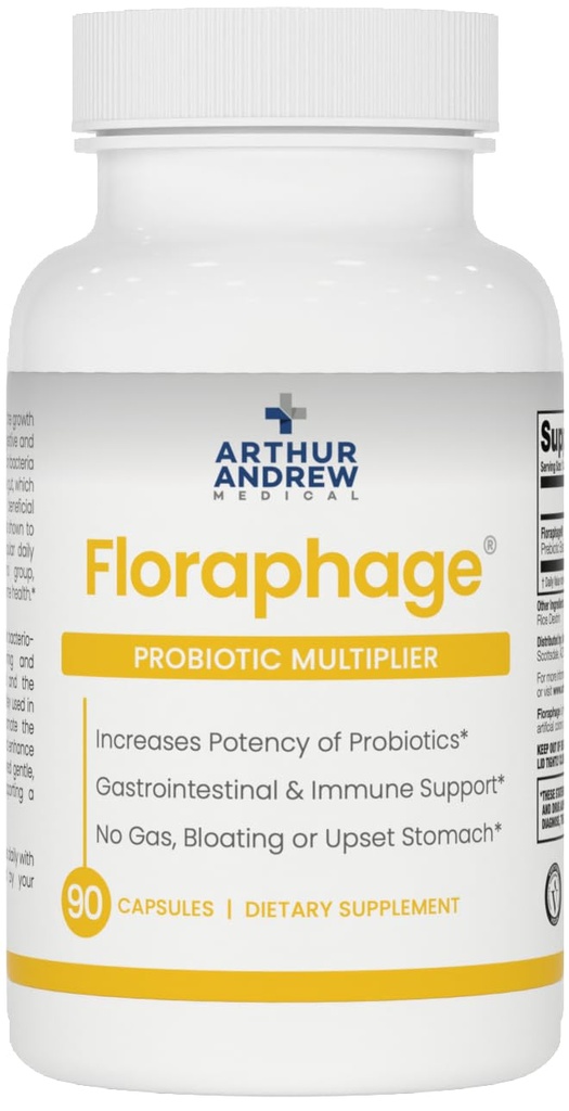 Arthur Andrew Medical, Floraphage, Fórmula prebiótica e multiplicador probiótico, 90 Cápsulas