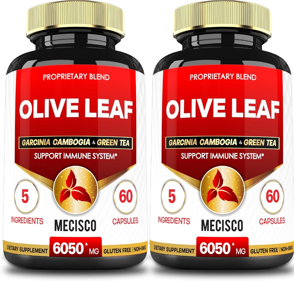 5in1 Extrato de Folha de Oliva para 4 Meses 6050mg com Garcinia Cambogia, Chá Verde, Café Verde e Pimenta Preta - Saúde Cardiovascular, Bem-Estar & Suporte Imune - 2 Embalagens 60 Cápsulas