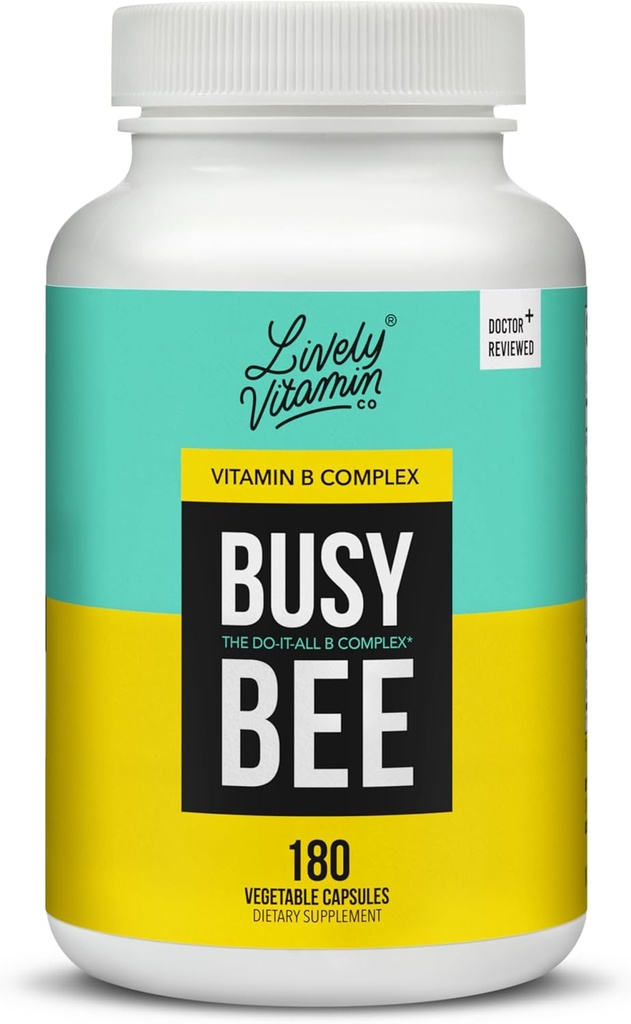 VITAMINA CO. Busy Bee - Altamente Biodisponível Complexo de vitamina B com colina - Energia - Stress - Nevoeiro Cérebro - Clareza Mental - Danos Oxidativos - Leite de soja Gluten Grátis - 180 Cápsulas Vegan