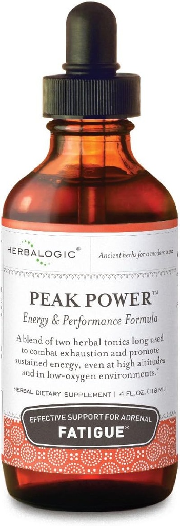 Herbalogic - Peak Power Liquid Herb Drops - Fórmula de energia natural sem estímulo para combater a fadiga adrenal e melhorar a resistência física - Contém Ginseng americano & Astragalus - 4 Fl. Oz.