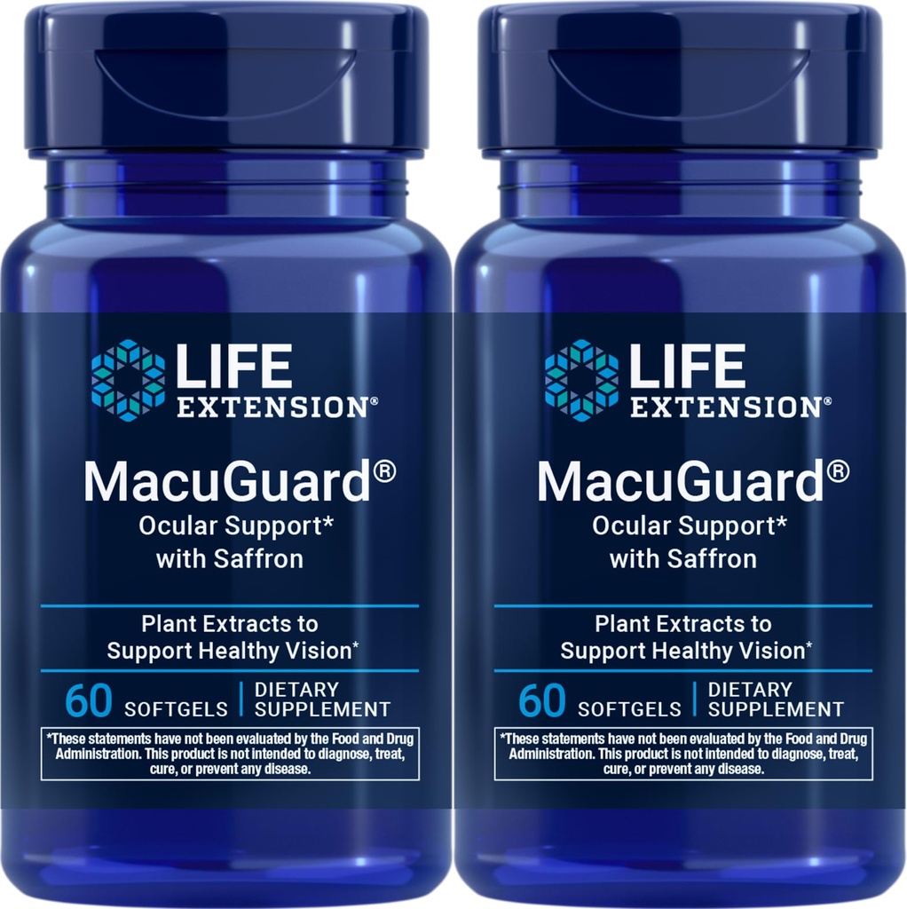 Extensão de vida Suporte Ocular MacuGuard com Saffron, 60 softgels (Pack de 2)