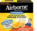 Airborne 750mg Vitamina C com Zinco Comprimidos Efervescentes, Suplemento de Suporte Imune com Poderosos Antioxidantes Vitaminas A C D3 & E - 27 Comprimidos de Bebida Fizzy, Sabor de Laranja Zesty