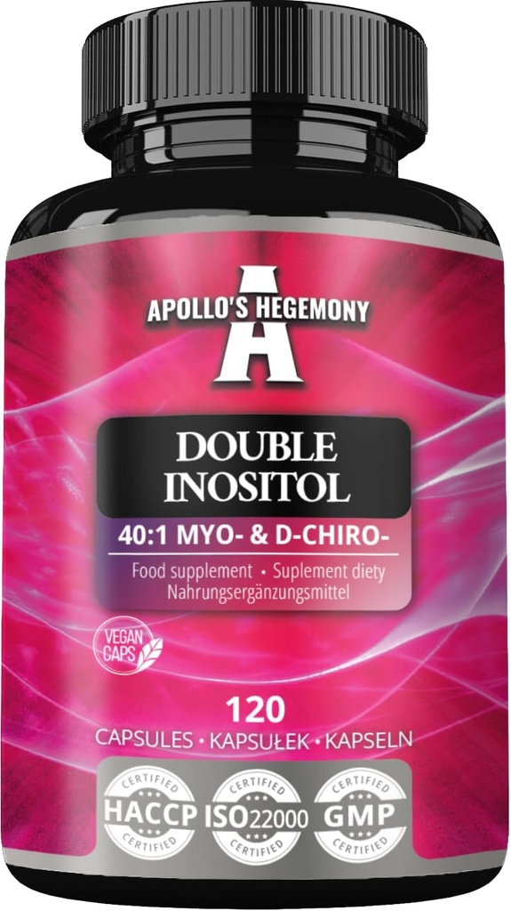 APOLLO'S HEGEMONY Duplo Inositol 120 Vegan Cápsulas - Myo-Inositol + D-Chiro-inositol em Optimal 40:1 Razão - 615 mg por cápsula - 4 meses de fornecimento - Suplemento vitamina B8