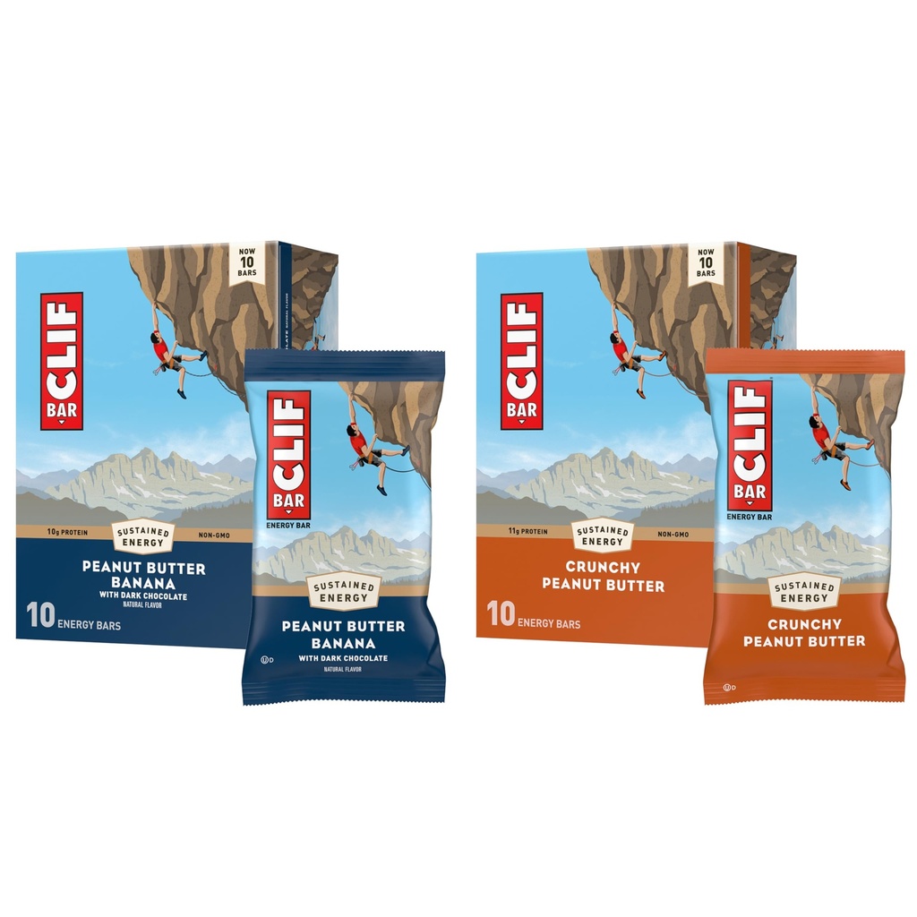 CLIF BAR - Barras de Proteínas Energéticas - Manteiga de Amendoim e Manteiga de Amendoim Banana com Chocolate Escuro - Pacote Variedade - Feito com Aveia Orgânica - Bares Energéticos - Não-GMO - (20 Pack)