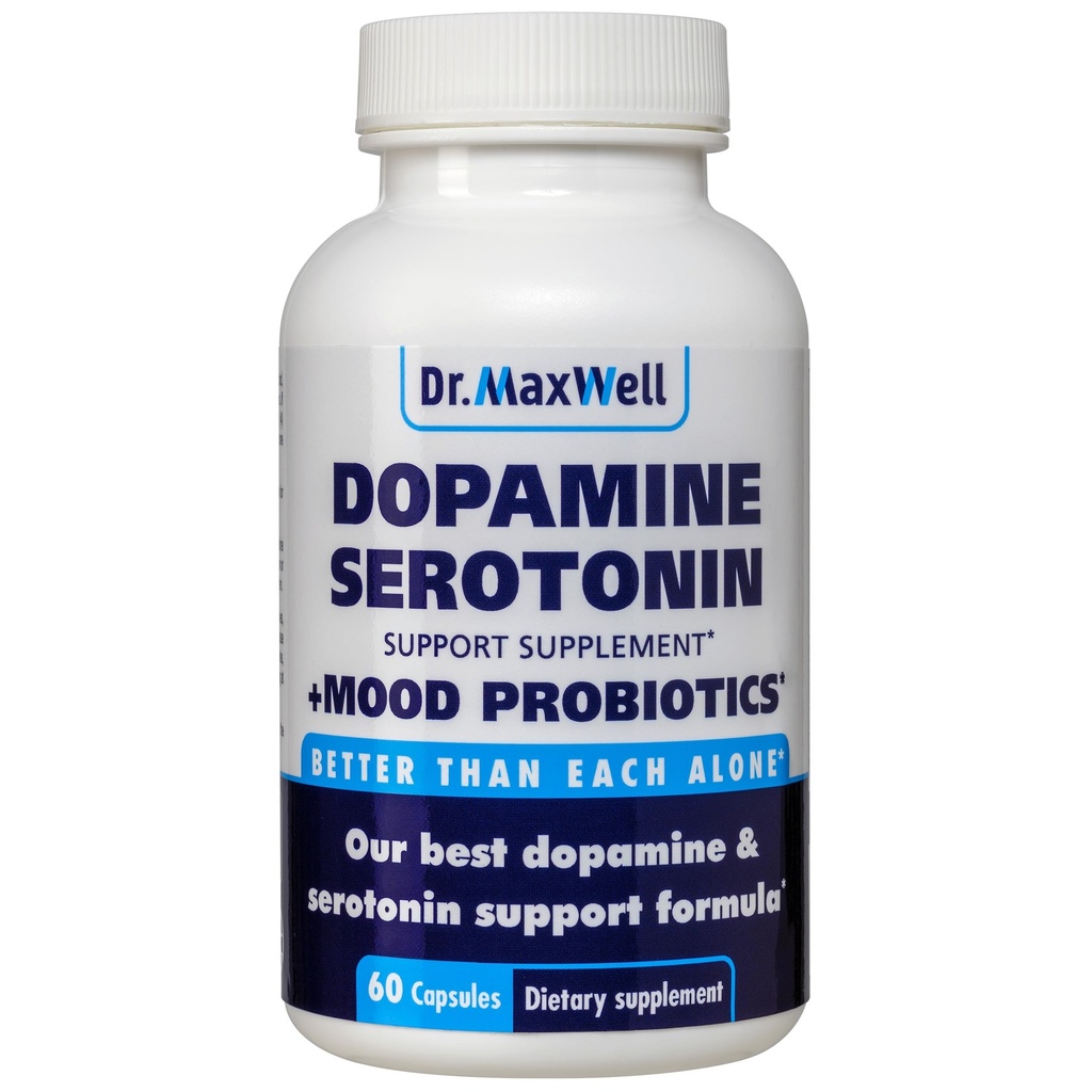 Suplementos de Serotonina e Dopamina com Mood Probiótico, 5in1 Suporte para (1) Dopamina (2) Serotonina (3) Mood (4) Relaxamento (5) Foco & Cérebro, 60 Cápsulas