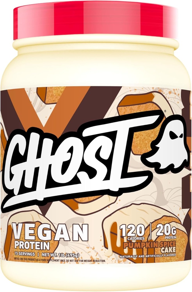GHOST Vegan Protein Powder, Pumpkin Spice Cake - 1LB Tub, 20G de proteína - Ervilha Baseada em Plantas, Abóbora orgânica & Melancia Semente Proteína Mistura ---Flavored Pós Treino Shakes - Soy & Gluten Free