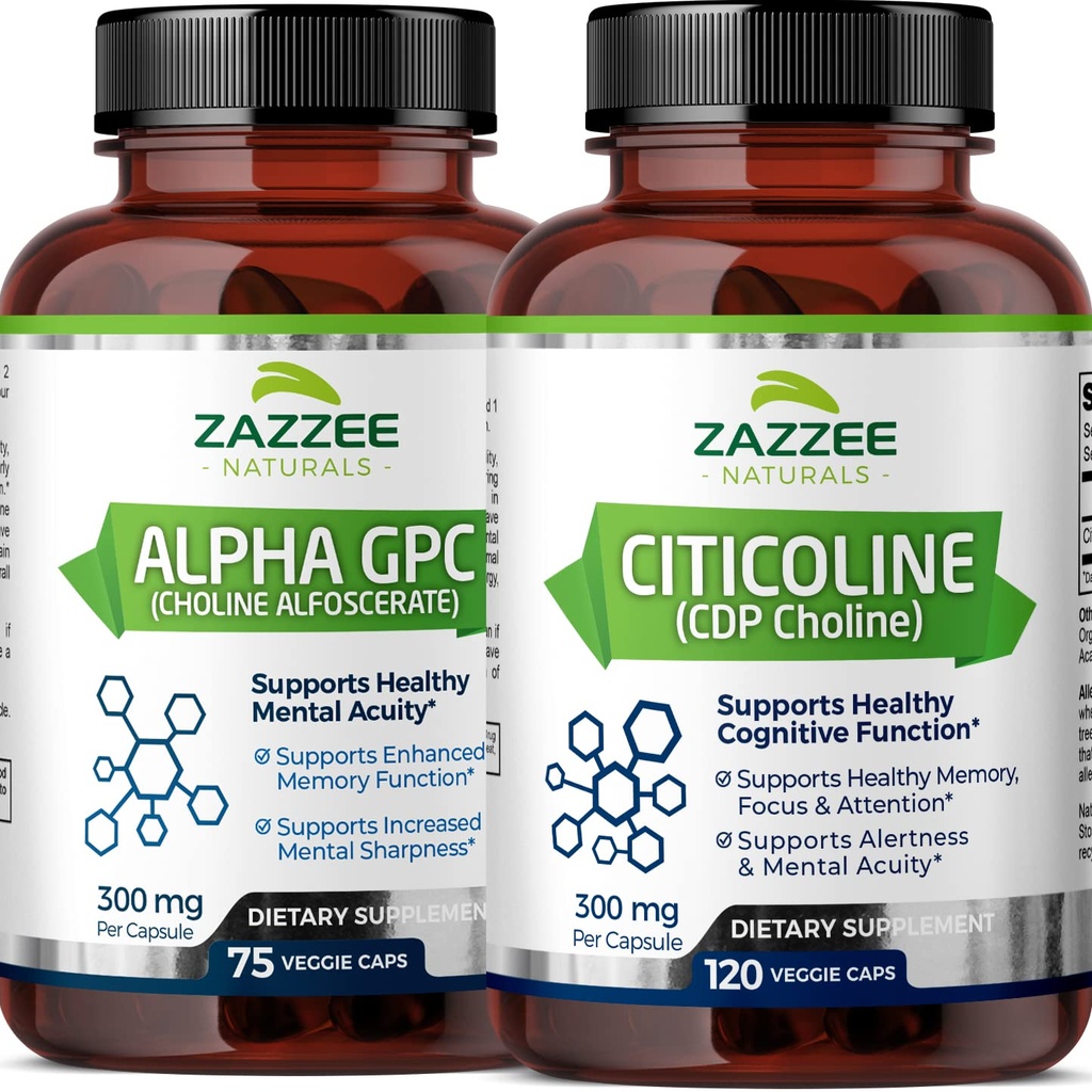 Zazzee Citicoline CDP Choline Cápsulas e Alpha GPC Choline Cápsulas