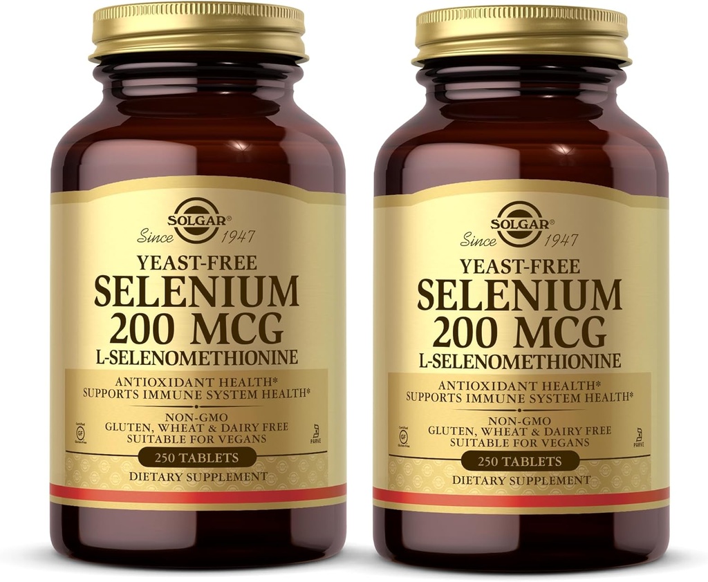 Solgar Yeast-Free Selenium 200 mcg - 250 Comprimidos, Pacote de 2 - Suporta Antioxidante & Imune Sistema de Saúde - Não-GMO, Vegan, Glúten Livre, Leite Livre, Kosher - 500 Total de Servings