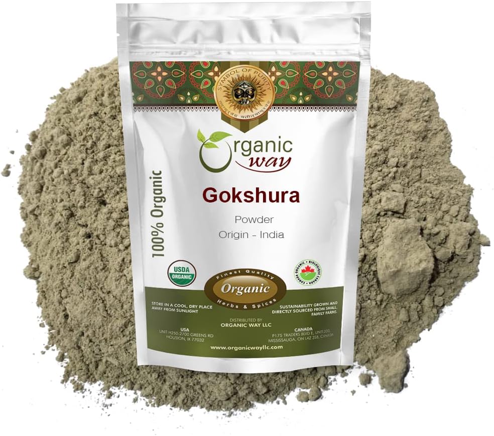 Organic Way Gokshura Powder (Tribulus Terrestris) - Orgânico & Kosher Certified - Origem - Índia (1LBS/ 16Oz)