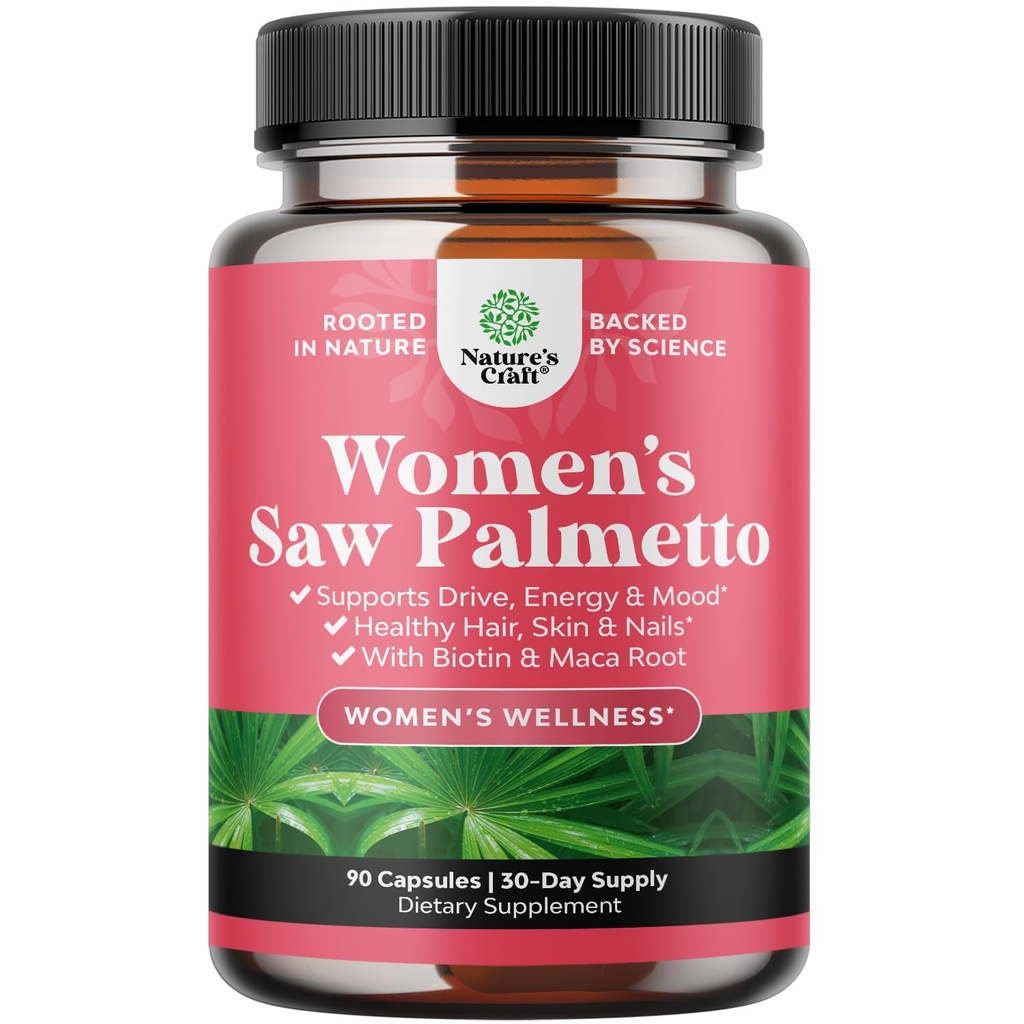 Serra de força extra Palmetto para Mulheres 500mg - DHT Blocker para Mulheres 30-Day Supply - Vitaminas para Perda de Cabelo Suplemento - Pure Saw Palmetto Extract Cápsulas com Maca Root & Biotin - 90 Cápsulas