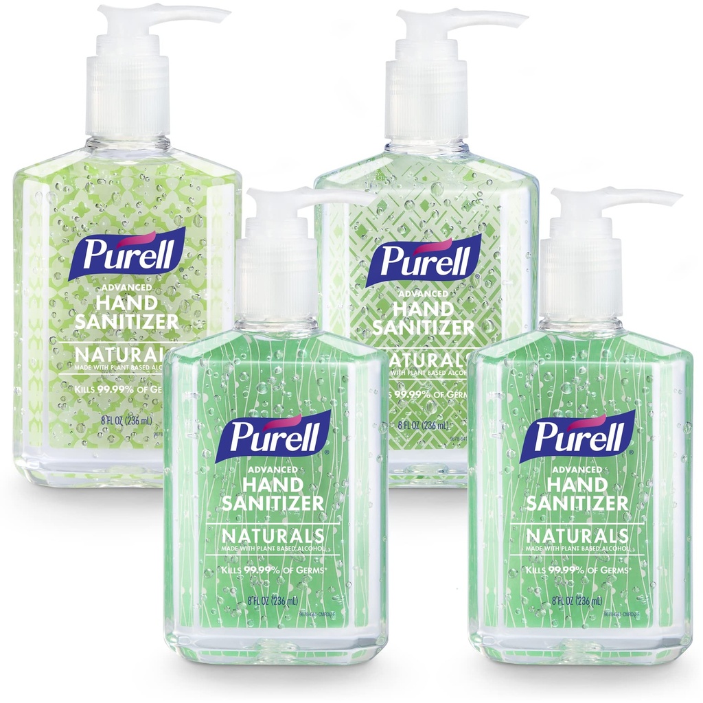 PURELL Sanitizer de mão avançada Naturals com álcool à base de plantas, Citrus Scent, 8 fl oz garrafa de bomba (Pacote de 4) - 9626-06-ECDECO