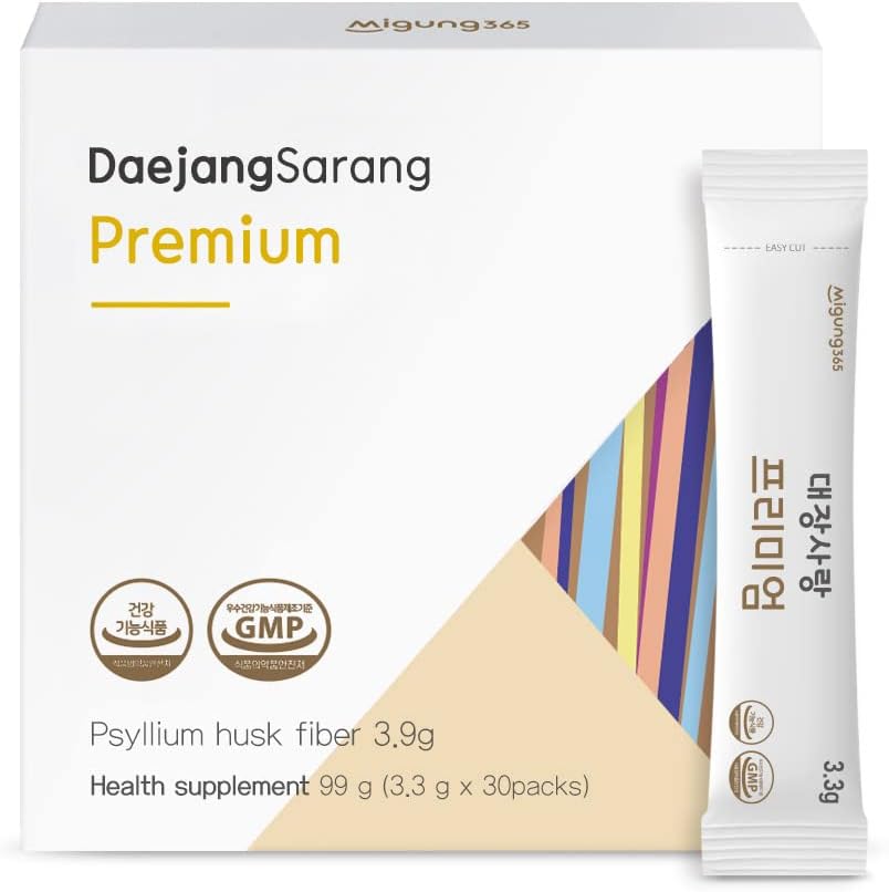 Daejang Sarang (Premium, 30 Sticks) - Psyllium Husk Suplemento de fibra digestiva para saúde e alívio da constipação. Ingredientes Naturais Baseados em Plantas, Fórmula Gentil 4,960mg.