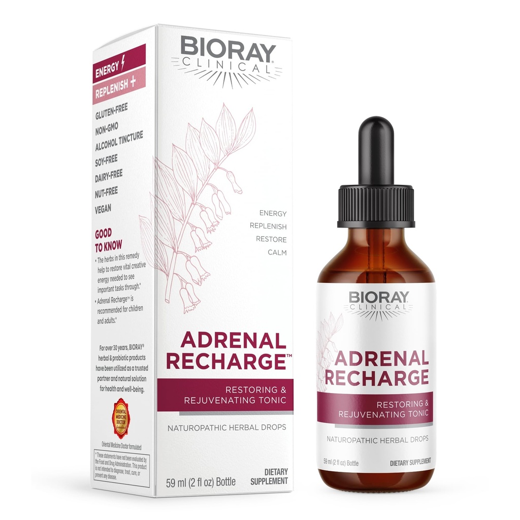 BIORAY Clínica Recarga Adrenal - 2 fl oz - Restauração e Rejuvenescimento Tintura Álcool - Não-GMO, Vegan, Sem glúten