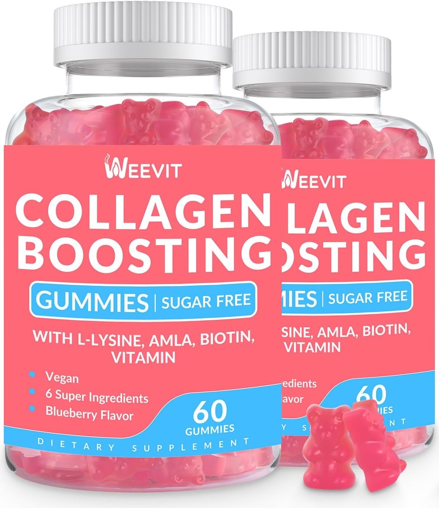 Gummies de aumento de colágeno, Gummies de colágeno Vegan para mulheres com L-Lysine, Amla, Biotina, Vitamina C, A, E, Gimmies de reforço de colágeno Suplemento para unhas de pele de cabelo