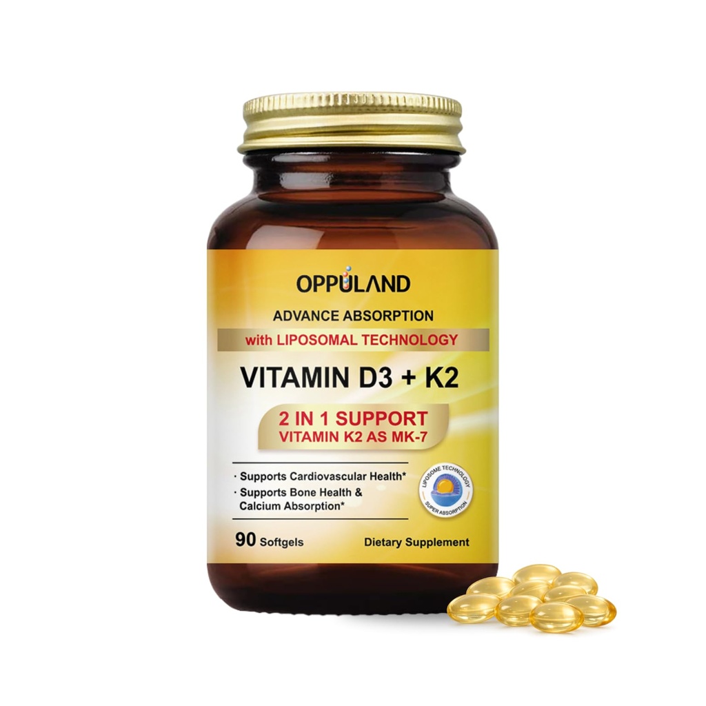 Vitamina D3 + K2 5000 UI - Tecnologia lipossómica para Absorção Melhorada - MK-7 Vitamina K2 100mcg - Suporta Metabolismo de Ósseo e Cálcio - Suplemento D3K2 para Homens e Mulheres - 90 Softgels