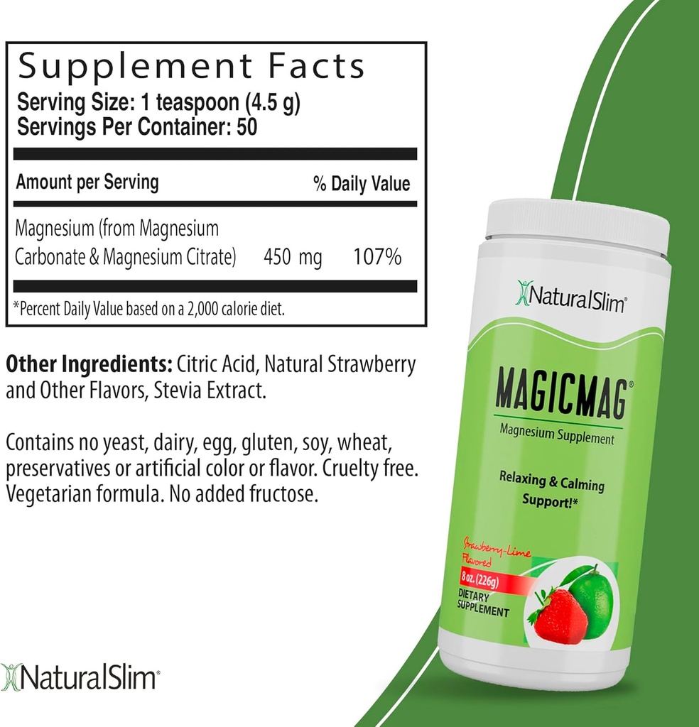 NaturalSlim Magicmag Puro Citrato de Magnésio em pó – Stress, Obstipação, Músculo, e Apoio ao Coração