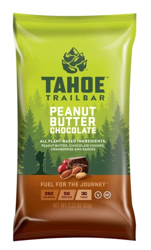 Tahoe Trail Bar, Bar de energia natural baseada em plantas (2.22 Ounce Protein Bar, 12 Count) Alta proteína não-GMO, Sem glúten, Vegan Snacks saudáveis - Chocolate manteiga de amendoim