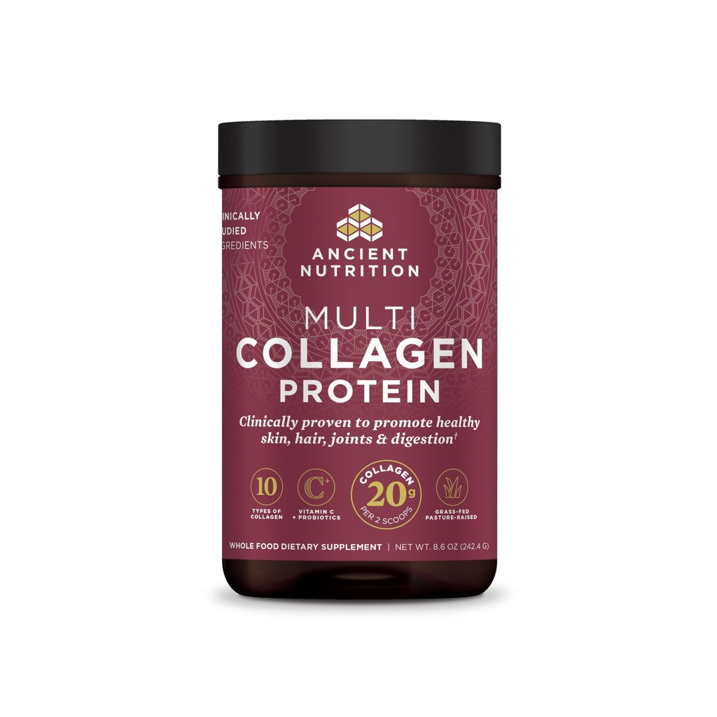 Nutrição antiga Hidrolisado Colágeno Peptídeos Pó, Sem sabor Multi Colágeno Pó Pacotes para Mulheres e Homens com Vitamina C, 24 Servings, Suporta pele e unhas, Gut Saúde