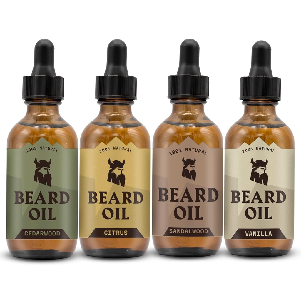 Striking Viking Beard Oil for Men - 0.66 Fl Oz Pack de 4, Vanilla, Sandalwood, Cedarwood & Citrus - Promove o crescimento mais completo com óleo de crescimento de barba - Cedarwood Vanilla Scents para homens