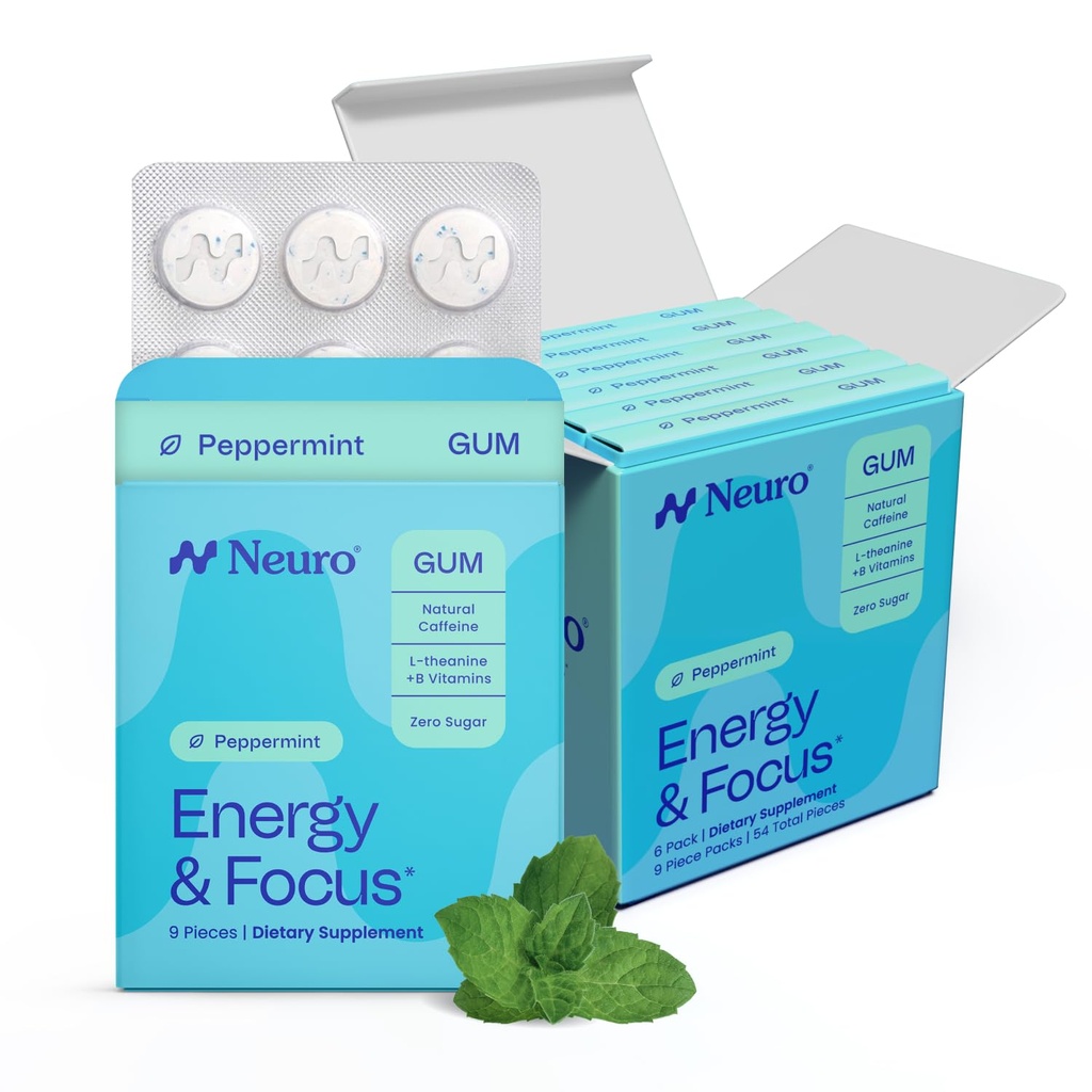 NeuroGum Energia e Gum Foco (54 Count-6 Pack, Pimenta) 40mg Cafeína Natural + L-Teanina + Vitamina B12 & B6 + Xylitol