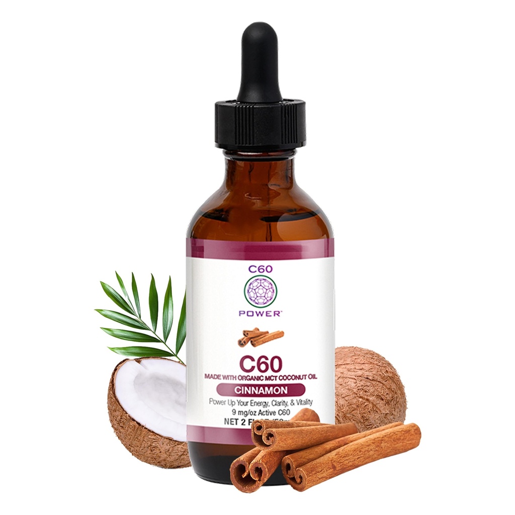 C60 Poder Cinnamon Flavored C60 em óleo de coco MCT orgânico - Apoio ao bem-estar natural para homens e mulheres, 99,99% Puro Sublimated C60, Promove energia, clareza mental, & Stamina - 2 fl oz garrafa