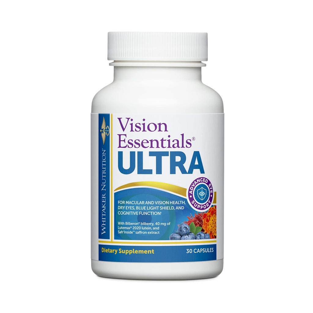 Dr. Whitaker Visão Essentials Ultra com Lutein Suporte abrangente com apenas um comprimido diário para Macula & Retina Saúde, Deformação ocular, Pressão Ocular, Fadiga Ocular Digital, Suporte de Humod e Mais
