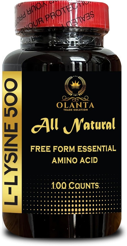 L-LYSINE Suplemento Amino ACIDS - Promove a integridade da pele e lábios, Aminoácido Essencial, L-Lysina pura ativa para a saúde imunitária, Suplemento de Lisina - 1 garrafa 100 conta