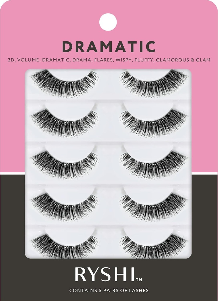 Ryshi pestanas falsas com 5 pares, visual dramático com auto-adesivo e reutilizável Lash Set, melhorar a beleza natural para volume extra