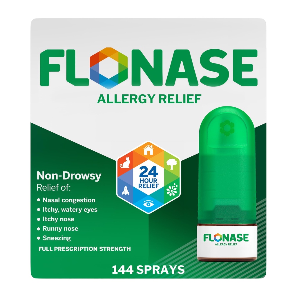 Pulverizador nasal de Alergia da Flonase, Medicina de Alergia não Drowsy 24 horas, Spray nasal medida - 144 Sprays- Queda e Alergia Sazonal