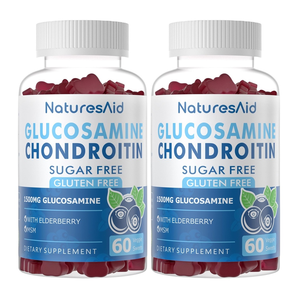 Glucosamina Condroitin Gummies com HSH & Elderberry Força Extra - Apoio Conjunto, Suplemento de Suporte Imune Antioxidante para Adultos, Homens e Mulheres.(2 Pack)
