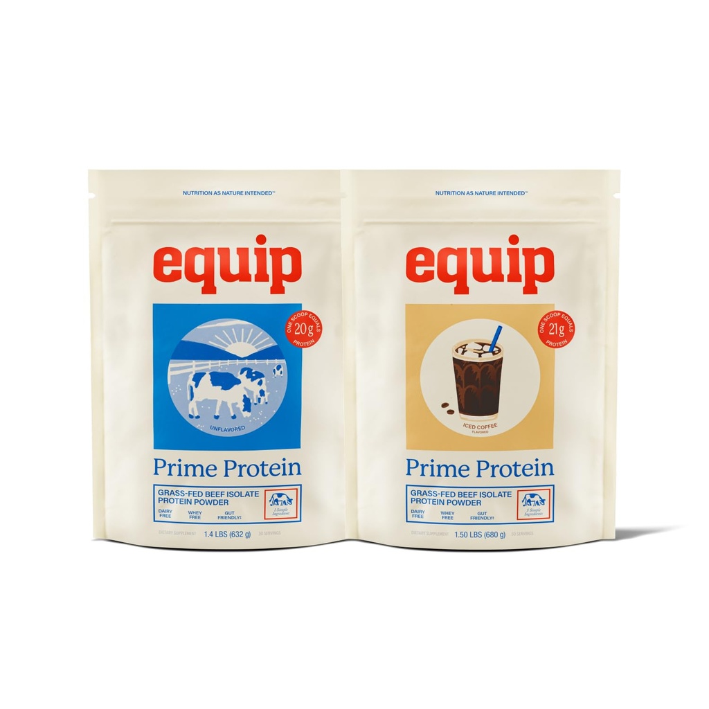 Equip alimentos Prime Protein Pó sem sabor & Prime Protein pó de café gelado