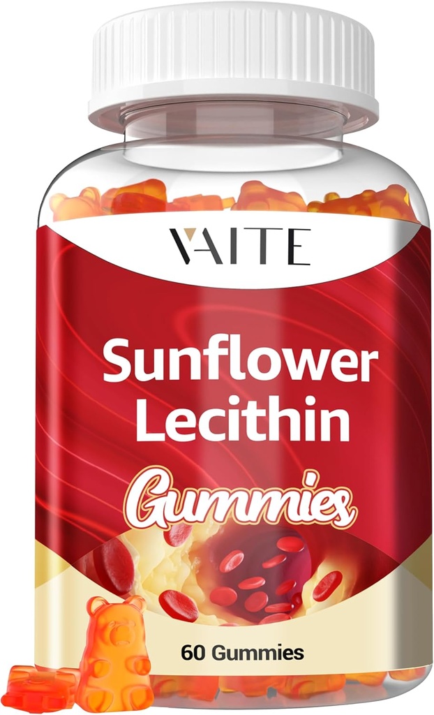 Pastilhas de lecitina de girassol 800mg - Vegan, Non-GMO, Soy-Free & Gluten-Free - Suporta nutrição diária, Mastigação fácil de digerir para adultos, Suplemento de lactação, Suporte de bem-estar natural - 60 Gummy Vegan