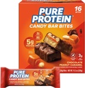 Pure Protein Candy Bar Bites, Chocolate Amendoim Caramel, 5g Protein, Gluten Free, Low Sugar, 0,70 oz, 16 Pack (Pacote de Vary Maio)