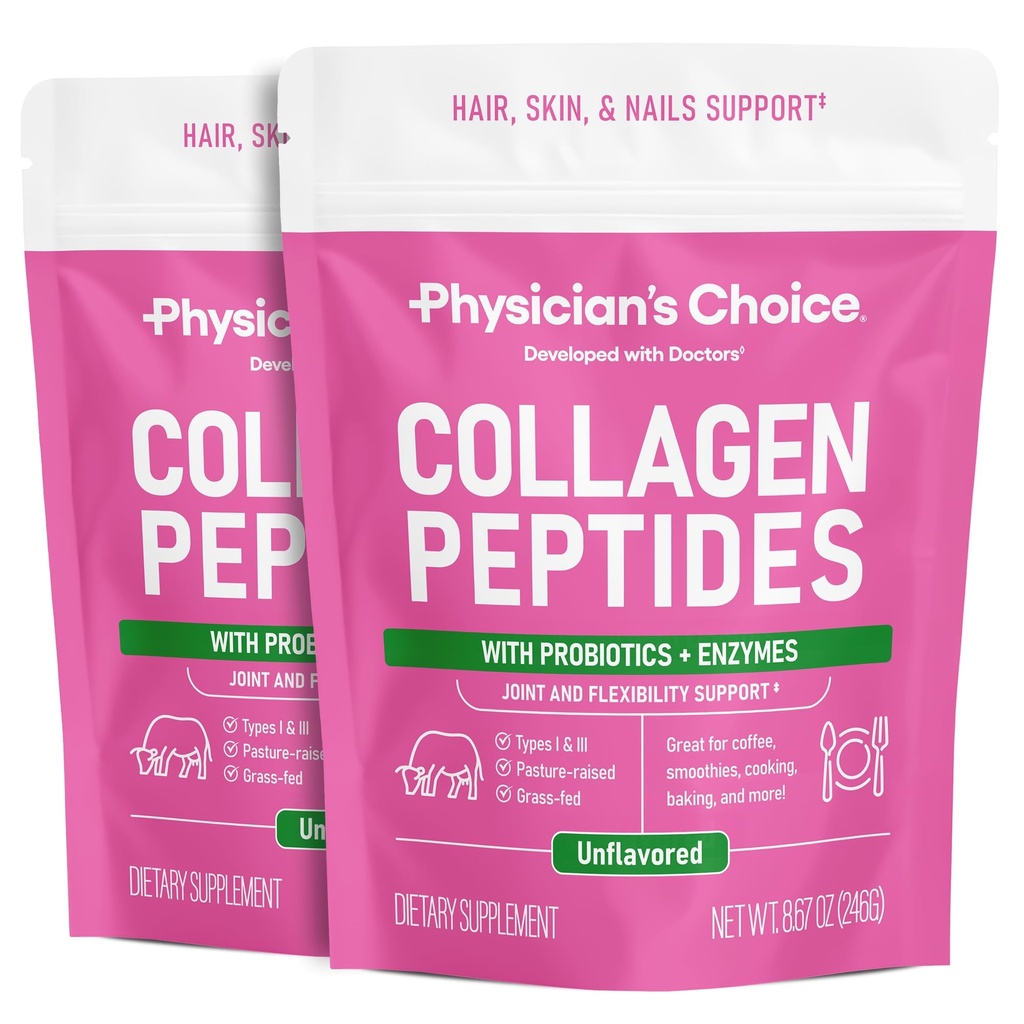 Pó de Colágeno Peptídeos - Proteína Hidrolisada (Tipo I & III) - Enzimas Digestivas - Keto Colágeno Pó para Mulheres e Homens - Cabelo, Pele, Articulações e Ajuda de Recuperação de Exercício - Feita de grama, Não-GMO - Dois-pack