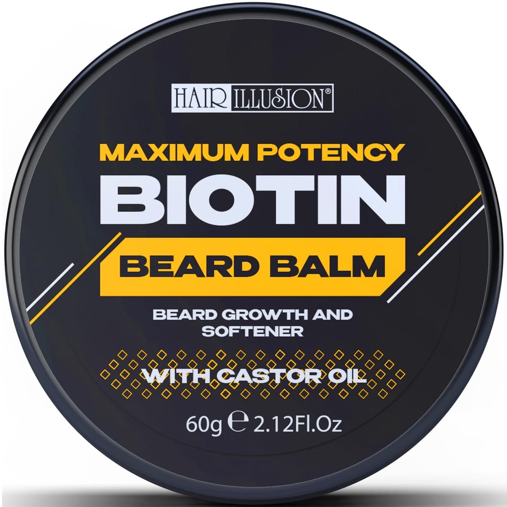 Ilusão de cabelo MaxIMUM POTÊNCIA BIOTIN Bálsamo barba para o crescimento da barba e suavização, preto