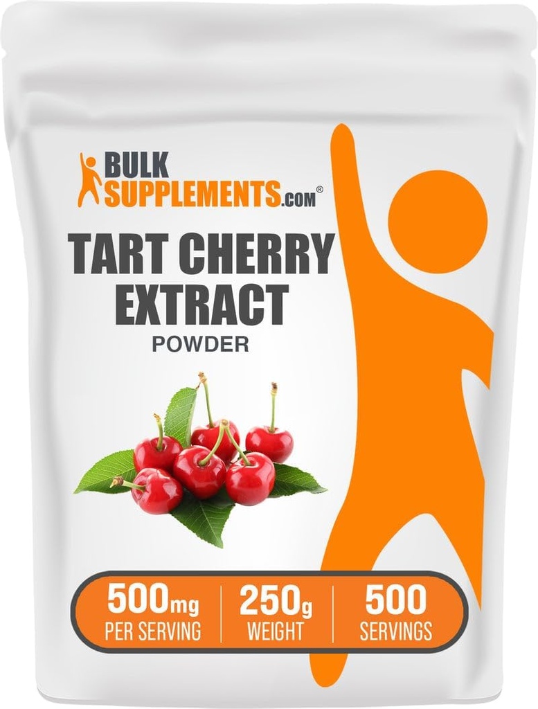 BulkSuplementos.com Tart Cherry Extract Powder - Tart Cherry Supplement, Suplemento de ervas - Fonte antioxidante, sem glúten, 500mg por serviço, 250g (8.8 oz) (Pack of 1)