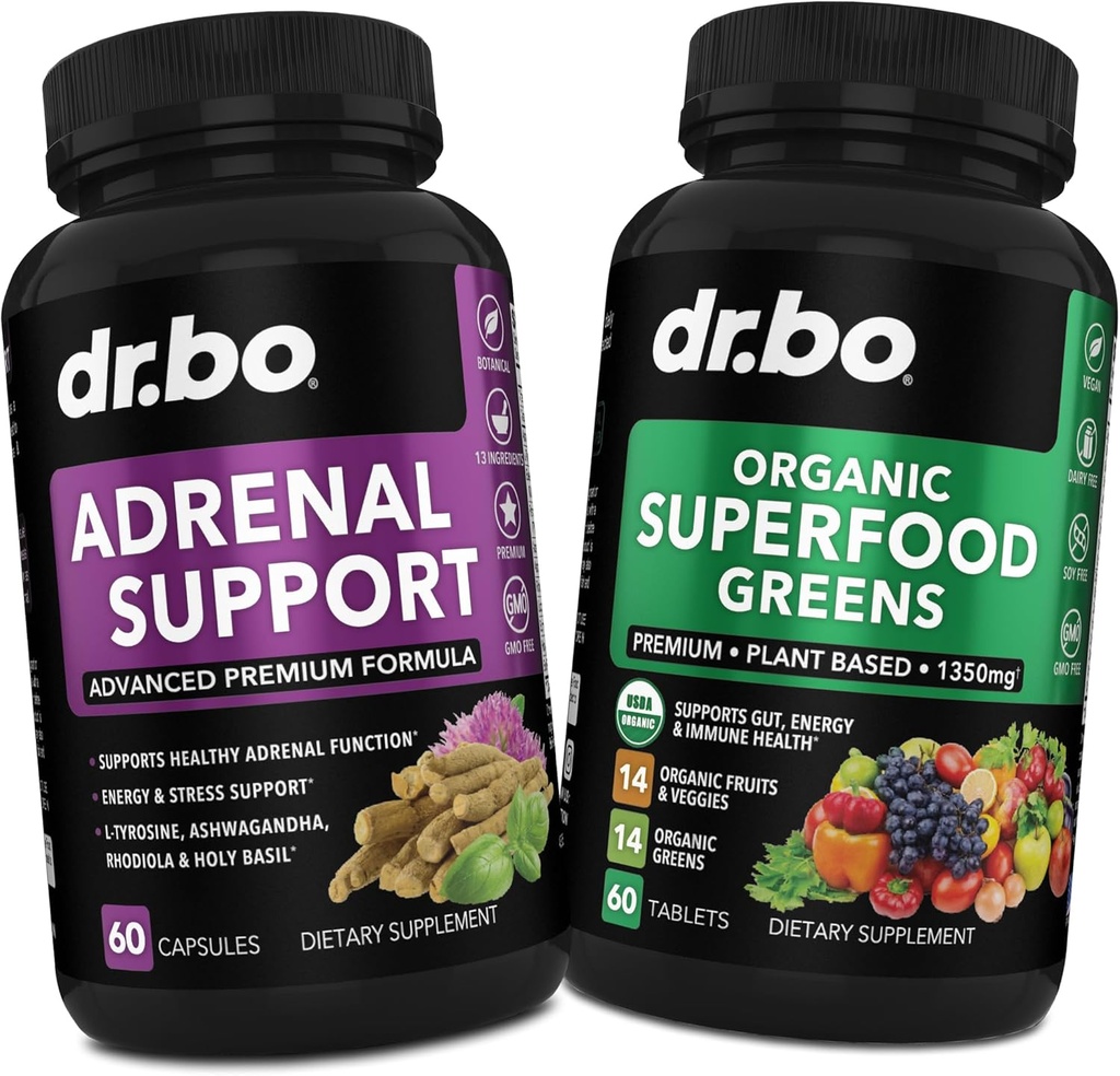Suporte Adrenal e Superalimentos Orgânicos Verdes e Suplementos de Frutas - Energia diária Super Alimentos Frutas e Vegetais Suplemento Comprimidos Mais Alimentos Vegetais