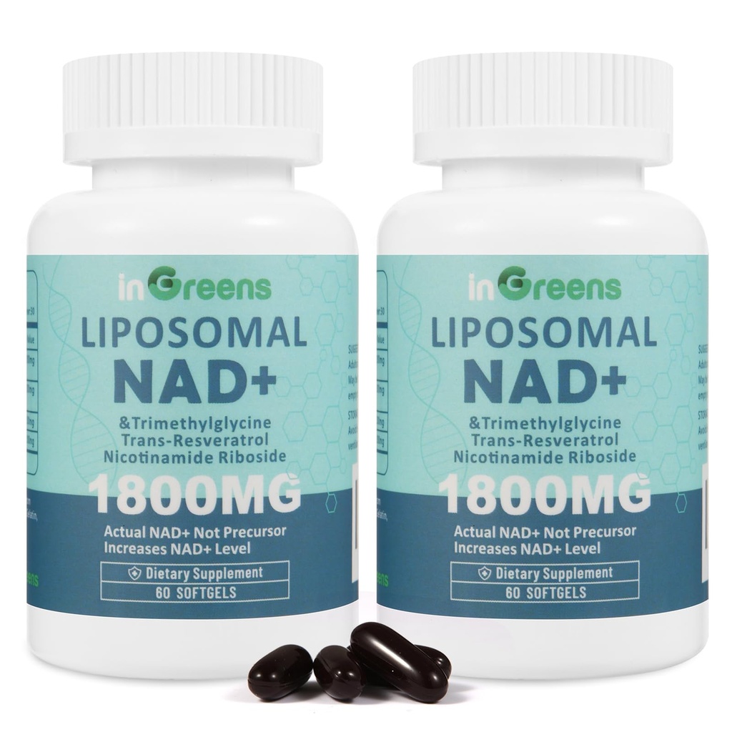 NAD lipossomal+ Suplemento 1800 mg com Nicotinamida Ribosido, Resveratrol Trans, Trimetilglicina, Substitui NMN, Boost NAD+, Defesa do Envelhecimento, Energia Celular, 120 Softgels