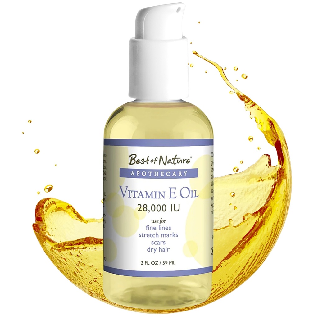 Best of Nature Vitamina E Oil 28,000 UI, Moisturizer não perfumado com coco fracionado - fórmula de reparo de danos para cabelos, pele, rosto, e mãos