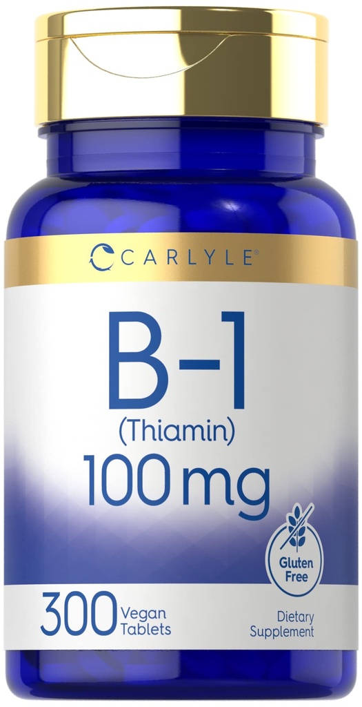 Carlyle B1 Vitamina 100mg ou 300 Comprimidos Suplemento para Mulheres e Homens como Thiamin HCl Vegan, Não-GMO & Gluten Free