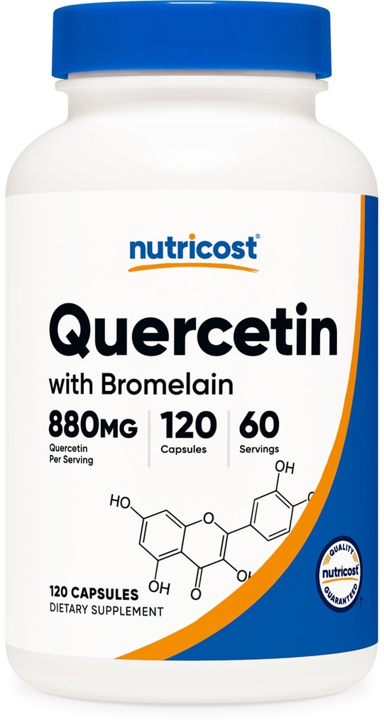 Nutricost Quercetin com Bromelain, 880mg Quercetin + 165mg Bromelain Per Serving, 120 Cápsulas, 60 Servings (2 Caps Per Serving) - Vegetarian, Non-GMO & Gluten Free