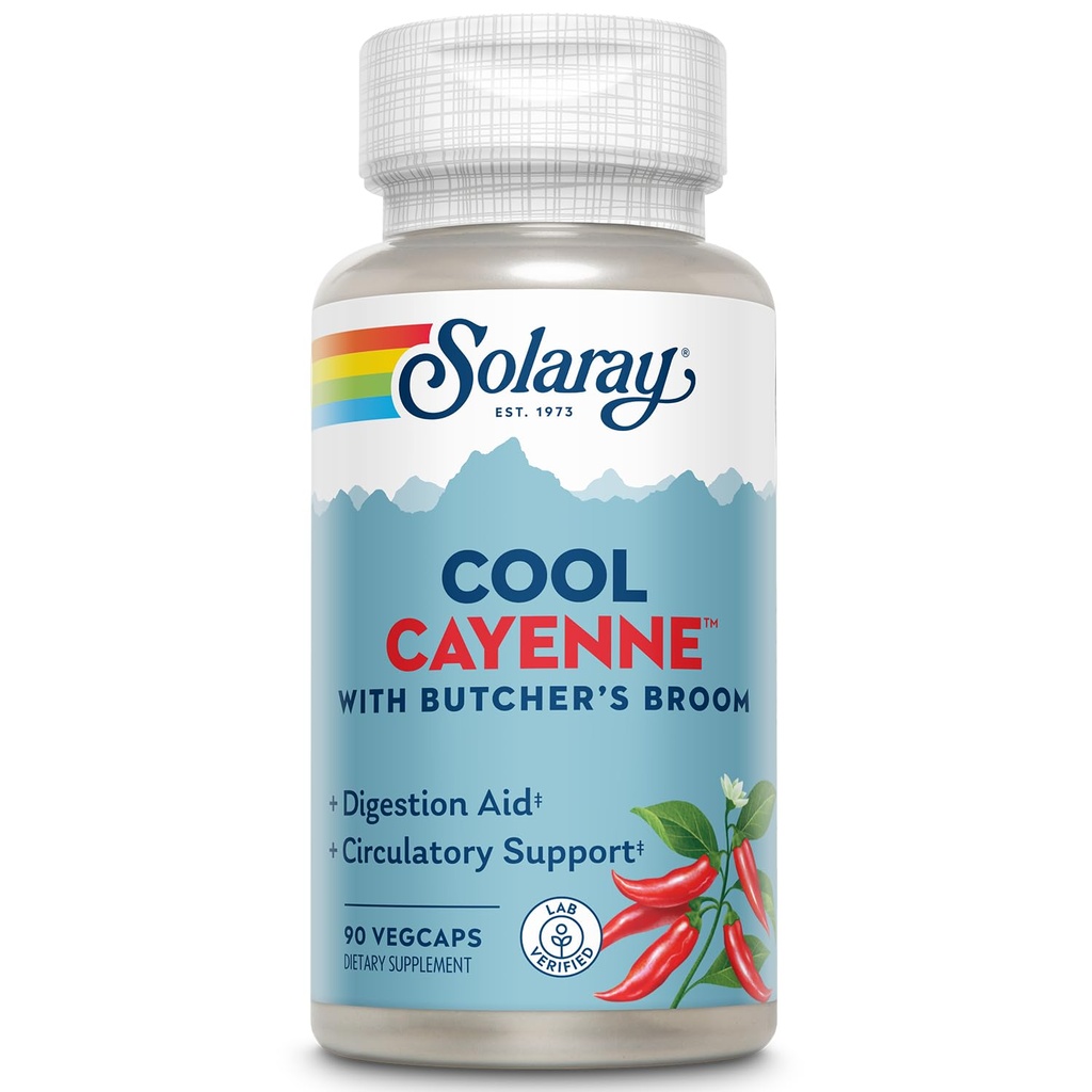 SOLARAY Cool Cayenne Pepper 40,000 HU com Butchers Broom for Healthy Circulation Support