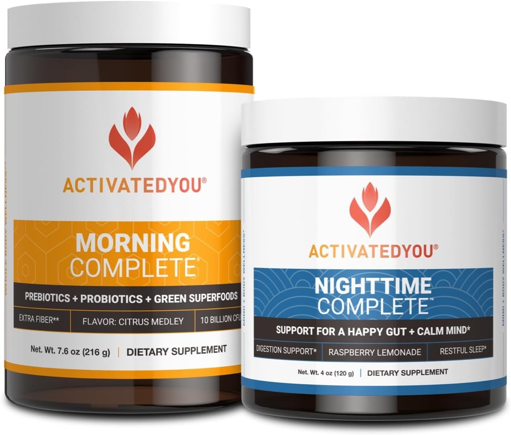 ATIVADO VOCÊ Manhã Prebióticos completos, Probióticos e Superalimentos Verdes (Citrus Medley) & Nighttime Complete, Ashwaghanda (Limonada de framboesa), 30 Servings