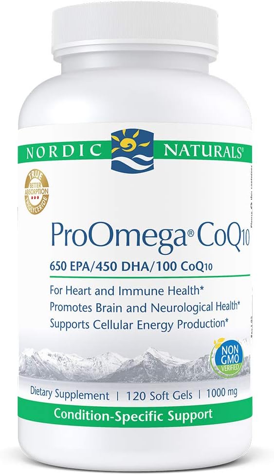 Nórdico Naturals ProOmega CoQ10 - Óleo de Peixe, 650 mg EPA, 450 mg DHA, 100 mg CoQ10, Promove a Produção Neurológica de Saúde e Energia Celular*, 120 géis macios