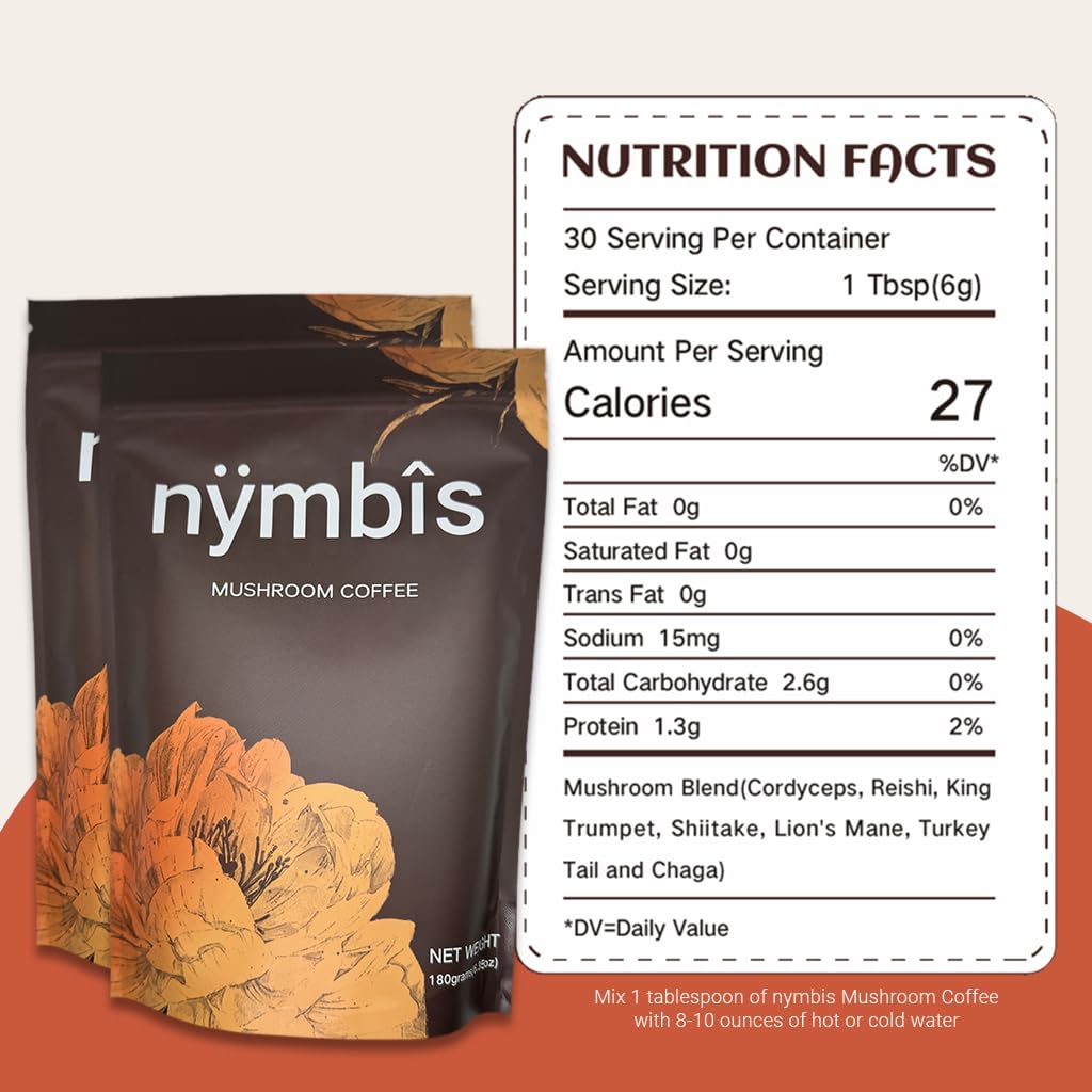 nymbis Cogumelo Café em terra com 7-Cogumelos Mistura (Cordyceps, Mane do Leão, Reishi, Chaga, Maitake, Shiitake, Turkey Tail)