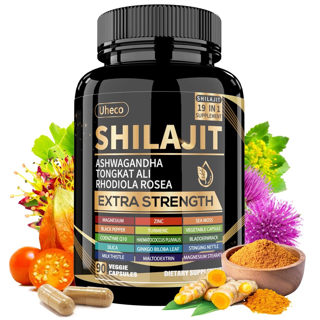 Suplemento Shilajit com Sea Moss, Ashwagandha, Tongkat Ali - Shilajit Pure Himalayan Organic Fulvic Acid Cápsulas - 90 Contagem